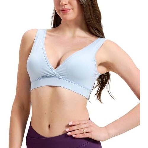 netdraw Padded Bamboo Viscose Nursing Sleep Bra, Lightweight Soft Crossover Wireless Breastfeeding Lounge Maternity Bralette