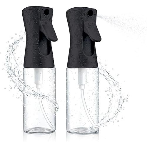 2 Pack Spray Bottles for Hair - Continuous Water Mister Spray Bottles with Ultra Fine Mist Spray for Hairstyling, Barbers, Salons, Skin Care, Cleaning, Plants, Pets (Ebony, 6.8 oz)