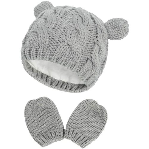 Knitted Baby Cap & Mitten Set