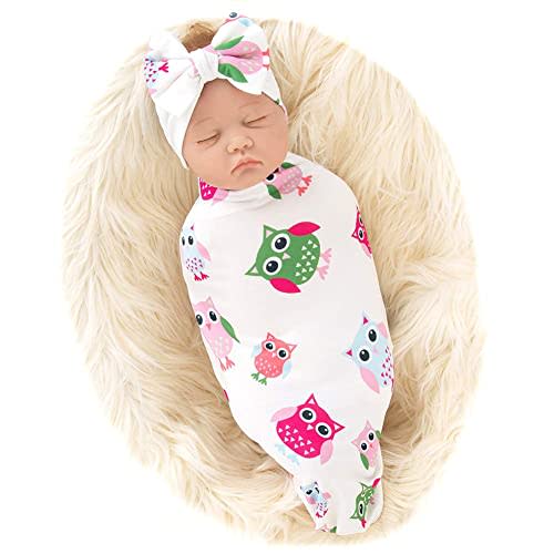 Galabloomer Newborn Receiving Blanket Headband Set Baby Flower Rose Swaddle with Big Bow