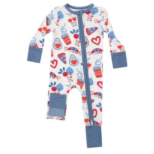 2-Way Zip Romper, Love You Foodie Much Blue