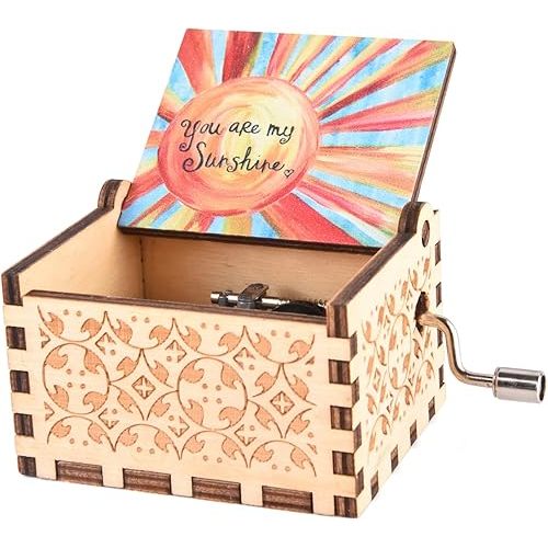 You are My Sunshine Music Boxes,Laser Engraved Vintage Wooden Sunshine Music Box Gifts for Birthday Christmas Wedding Anniversary