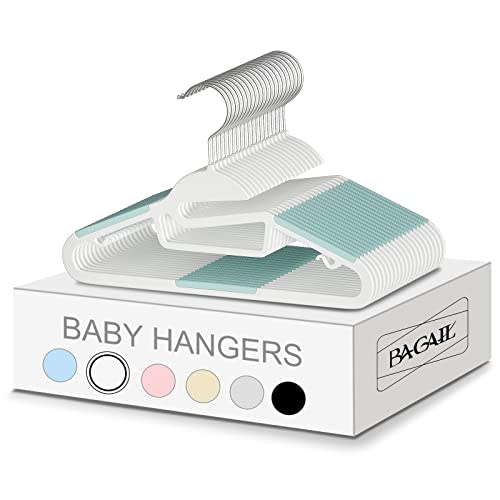 BAGAIL Kids Plastic Hangers S-Slide 50 Pack 12.6" Non-Slip Hangers 360° Swivel Hook Protect Collar Space Saving for Children Infant/Toddler Pants Coat