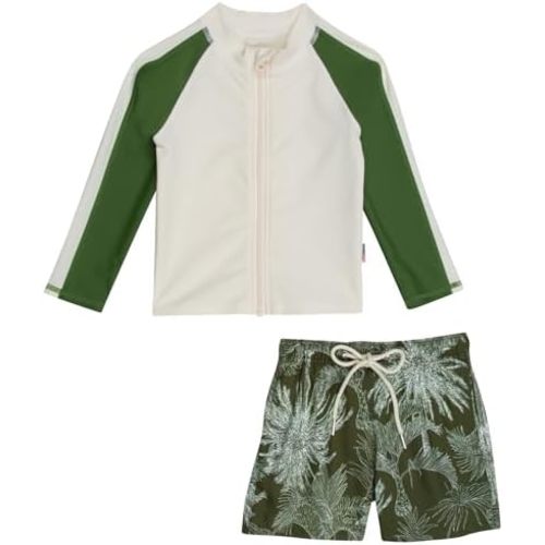 SwimZip Boys' Long Sleeve Rash Guard & Swim Shorts Set - UPF 50+ Sun Protection