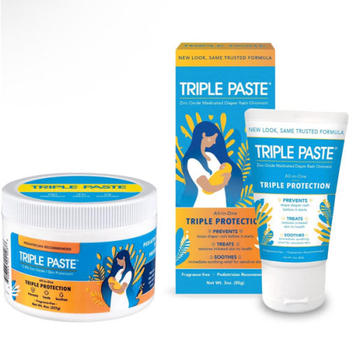 Triple Paste Diaper Rash Cream for Baby - 8 Oz Tub & 3 Oz Tube At Home & On the Go Bundle - Zinc Oxide Ointment Treats, Soothes and Prevents Diaper Rash