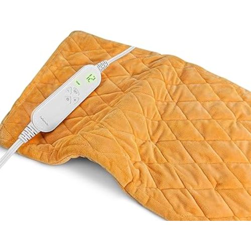 HELLOMOTO Weighted Heating Pad, 12 x 24 inch, 2.2 lb, Electric Heat Pad with Timer, 12 Heat Settings, Yellow-YH01
