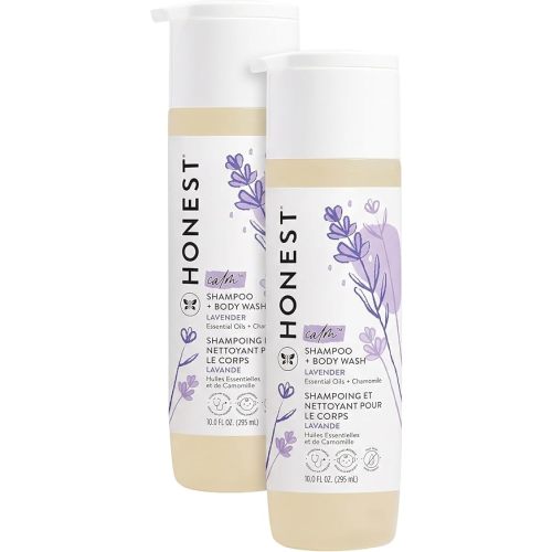 The Honest Company Baby Shampoo, Body Wash & Conditioner Duo, 2-in-1 Cleansing, Silicone-Free, Naturally Derived, Lavender Calm Scent, 10 fl oz (Pack of 4)