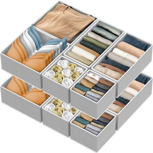 SIMPLE HOUSEWARE Foldable Drawer Organizer for Clothes/Underwear/Panty/Onesie Stocking Bin, Set of 12, Gray