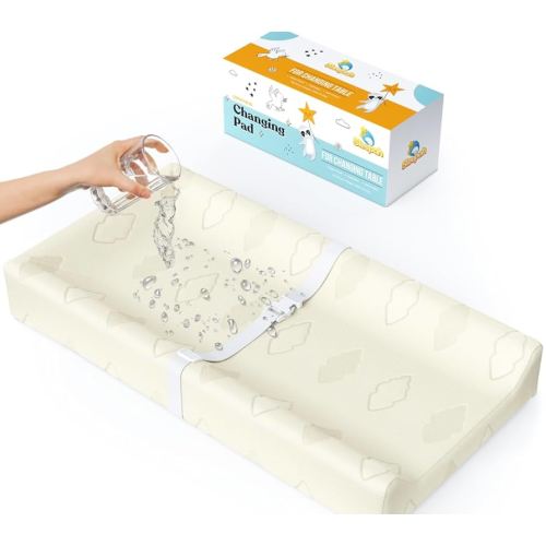 Cotton Baby Changing Pad Waterproof Liner Contoured Diaper Change Pad for Dresser by Sleepah – Breathable & Washable Cover – Three-Sided with Certipur Certified Foam