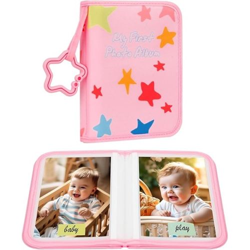 Baby's My First Photo Album for Baby Holds 21 4x6 Photos, Baby Photo Album Soft Cloth Family Book, My First Family Album for 4x6 Baby Shower Kids Toddlers Family Pictures, Toddler Photo Album (Pink)