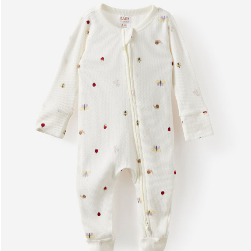 Organic Pointelle Zip All In One Romper, Color: milk/forest floor friends, 0-3M