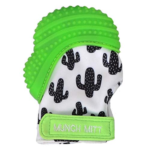 Malarkey Kids Munch Mitt Teething Mitten - The Original Mom-Invented Silicone Teether Mitten with Travel Bag – Ideal Teething Toys - Green Cactus