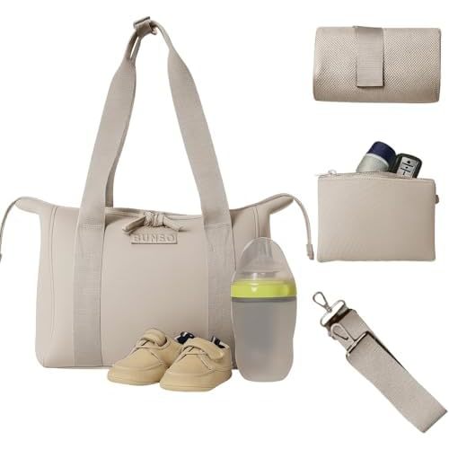 Small Diaper Bag Tote - Lightweight 12x7x8 in Neoprene Diaper Bag with Changing Pad and Pouch, Water-Resistant