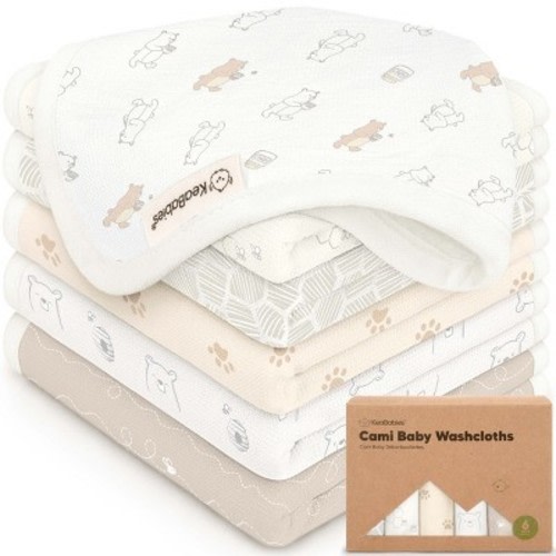 KeaBabies 6-Pack Cami Baby Washcloths for Newborn, 10x10 Organic Cotton Face Wash Cloths for Babies, Soft & Absorbent Baby Bath Towels