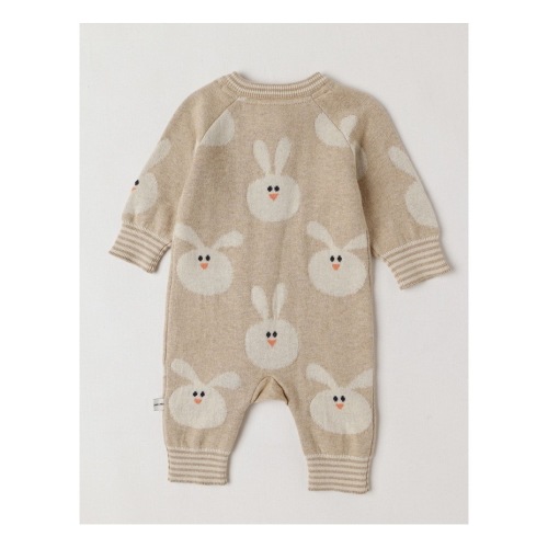 Naturals Newborn Billie Double Knit Bunny Jacquard Coverall in Light Brown