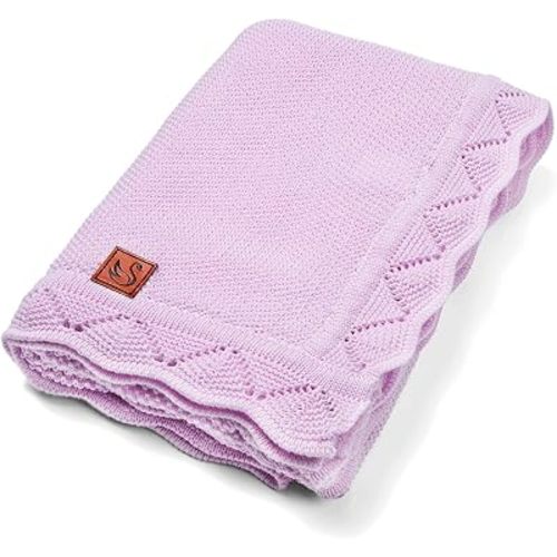 Heirloom Lace Blanket for Baby - 100% Luxury Soft Cotton Knit Warm Cozy Cuddle Stroller Crib Blanket for Newborns, Infants, & Toddlers (Lilac)