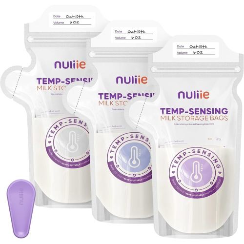 Nuliie 240pcs Temp-Sensing Breastmilk Storage Bag, Huge Temp-Sensing Icon & Locking Clamp, 6oz Breast Milk Storage Bags Freezer Pour Spout, Self Standing Milk Storage Bags Breastmilk, BPA-Free No-Leak