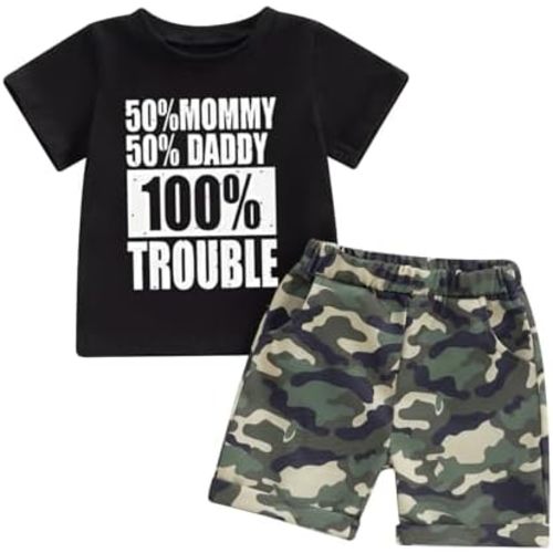 wdehow Toddler Kids Baby Boy Summer Clothes Sets 1T 2T 3T 4T 5T Letter Print Short Sleeve Tops Camouflage Shorts Outfits