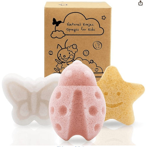 myHomeBody Konjac Baby Sponge for Bathing, Cute Shapes Natural Kids Bath loofah for Infants, Toddler, Newborns, Safe Plant-Based, 3pc. Set: Butterfly, Ladybug, Star
