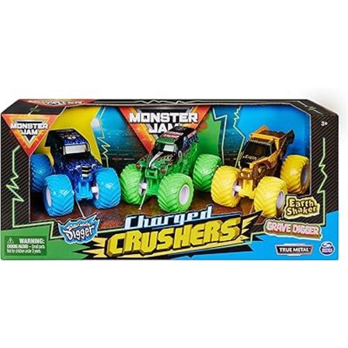 Monster Jam, Ground Shaker 3 Pack (Grave Digger, El Toro Loco and Blue Thunder), 1:64 Scale Die-Cast Vehicles