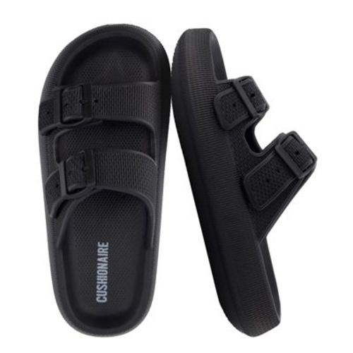 CUSHIONAIRE Fame Pillow Recovery Sandals for Women, Adjustable Double Buckle Waterproof EVA Cloud Slides for Women, Black 11