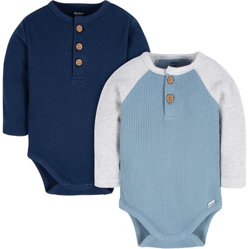 Gerber Baby Boys' Long Sleeve Henley Onesies (2 Pack)