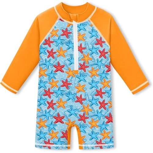 BesserBay Baby Boy Swimsuit UPF 50+ Zip Front Long Sleeve Snaps Bottom One Piece Rash Guard 0-36 Months