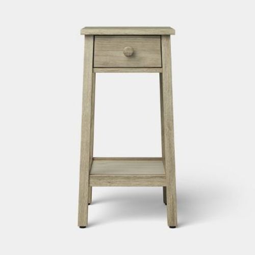 Narrow Traditional Side Table with One Drawer and Shelf Natural - Fully Assembled