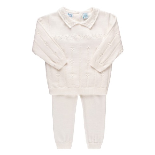 Pompom Pointelle Stitch Sweater & Pants Set