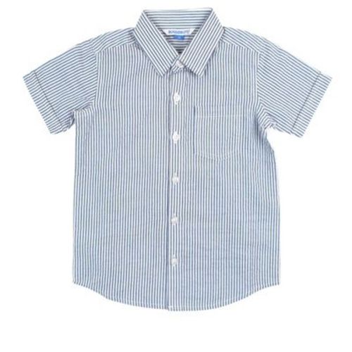 RuggedButts Baby Short Sleeve Button Down Shirt - Classic Blue Seersucker, 12-18m