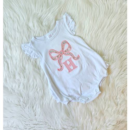 Embroidered Monogrammed Bow Ruffle Romper