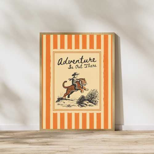 Whimsical Cowboy Riding Tiger Wall Art – Adventure is Out There, Tiger Nursery Print, Western Nursery Print, Farmhouse Decor, Cowboy Kids