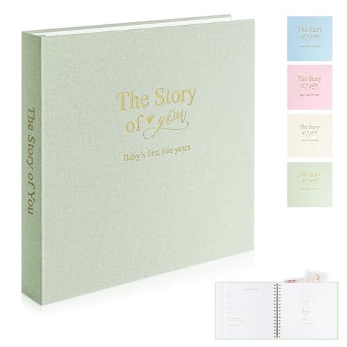 Timeless First 5 Years Keepsake Baby Memory Book for Boy or Girl, Luxury Linen Cover Acid Free Pages, Neutral Baby Journal Milestone Book or Scrapbook, Record the Story of You from Birth to Age 5