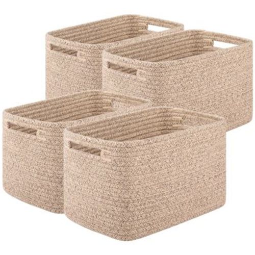 Itopfox Storage Baskets for Organizing, Woven Decorative Baskets for Shelves - Books, Towels, and Clothes, Cotton Rope Toy Storage Bins, Pack of 4