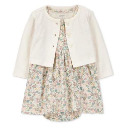 Baby Girls Cotton Floral Dress & Cardigan, 2 Piece Set