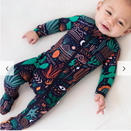 Bamboo Footie Zipper Baby Pajama - Desert Cactus Midnight Bamboo Onesie Sleeper - Mama I Wished for You Affirmation – Raising Mama