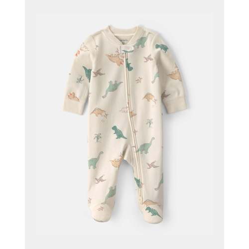 Baby Dinosaur 100% Cotton 2-Way Zip Sleep & Play Pajamas - Ivory