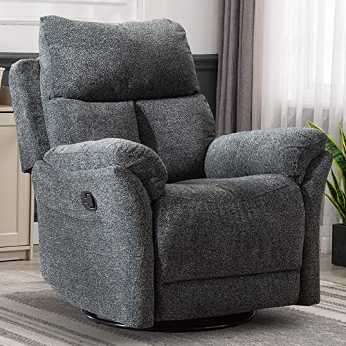 ANJ ANJHOME Swivel Glider Recliner Rocker Chair for Nursery, Manual Fabric Overstuffed Soft Rocking Recliner Chairs Sofa for Living Room, Dark Grey
