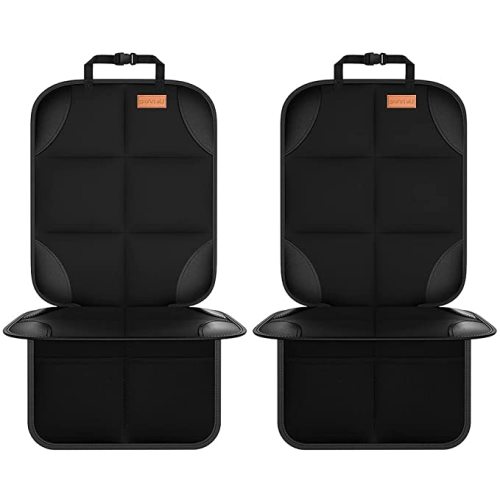 Car Seat Protector, Smart eLf 2Pack Seat Protector Protect Child Seats with Thickest Padding and Non-Slip Backing Mesh Pockets for Baby and Pet