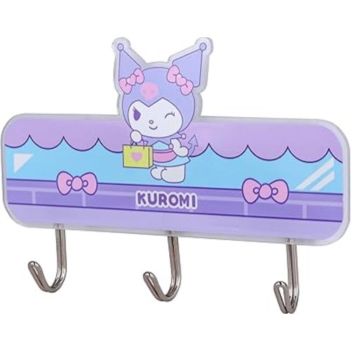 Roffatide Cartoon Kuromi Hooks Wall Key Hooks for Hanging Kawaii Room Bedroom Bathroom Decor Creative Adhesive Hook for Scarf, Hat, Towel, Key, for Wall Hanging Decor
