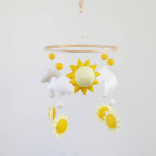 Handmade Felt Baby Mobile: Suns & Clouds Nursery Decor