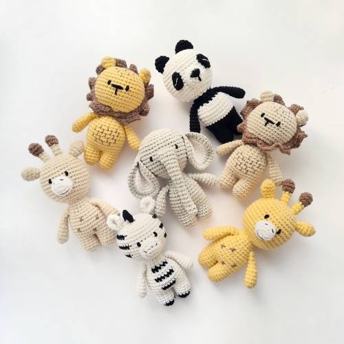 Safari stuffed baby toy, crochet giraffe, lion, panda, zebra, elephant first birthday gift