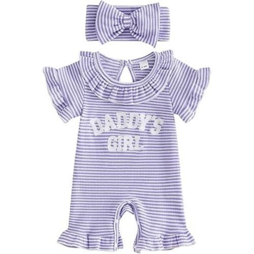 allshope Newborn Baby Girl Summer Outfit Romper Little Sister Lil Sis Embroidery Ruffle Collar Jumpsuit Infant Waffle Clothes