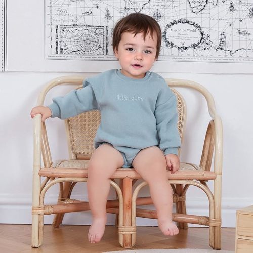 VISGOGO Newborn Infant Baby Boy Girls Oversized Romper Little Dude Sweater Onesie Coming Home Outfit Neutral Clothes