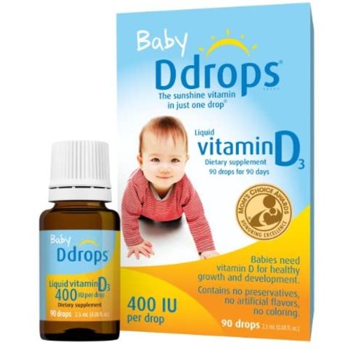 Baby Ddrops 400 IU 90 Drops - Daily Vitamin D Liquid for Infants. Supports Teeth & Bone Health. No Preservatives, No Sugar, Non-GMO, Allergy-Friendly