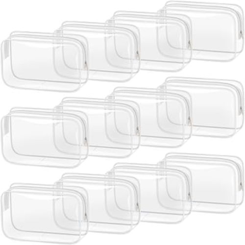 TISRATOK 12 PCS Clear Makeup Bag for Women with Zipper, TSA Approved Toiletry Pouch, Cosmetic Bag Bulk for Travel Organizer Essentials - White,Medium