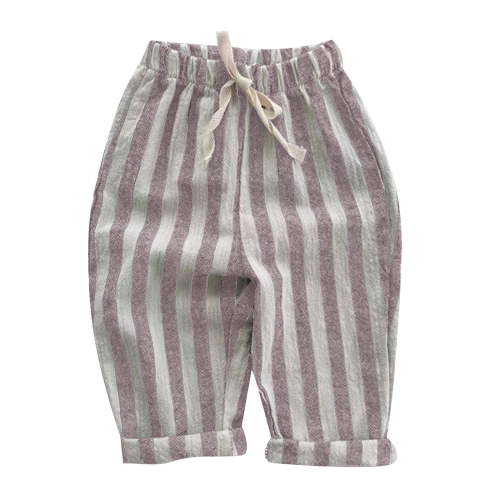 HNMKIU Minimalist Striped Linen Harem Pants for Baby Boys Toddler Elastic Waist Casual Spring Summer Trousers Light Purple,12-18 Months