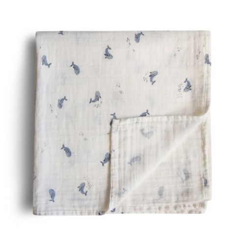 Organic Cotton Muslin Swaddle Blanket Whales One Size