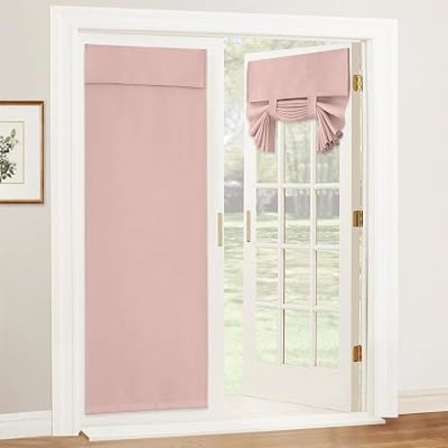RYB HOME Blackout French Door Curtain, No Drill, W26 x L69, Orange Pink