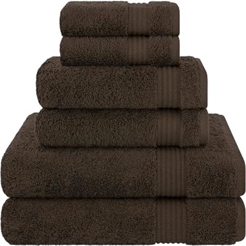 Cotton Paradise 100% Cotton Turkish Towel Set, Soft Absorbent Quick Dry, 6 Piece Towel Set, Chocolate Brown